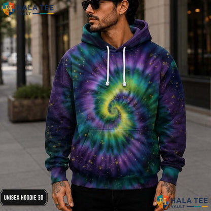 Purple Green Tie Dye Hoodie Mens Unisex Rainbow Graphic Art Pullover 3D Printed Hoodie