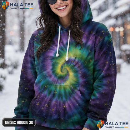Purple Green Tie Dye Hoodie Mens Unisex Rainbow Graphic Art Pullover AOP Hoodie