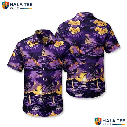 Purple Palm Tree Hawaiian Shirt Mens Tropical Casual Summer Beachwear