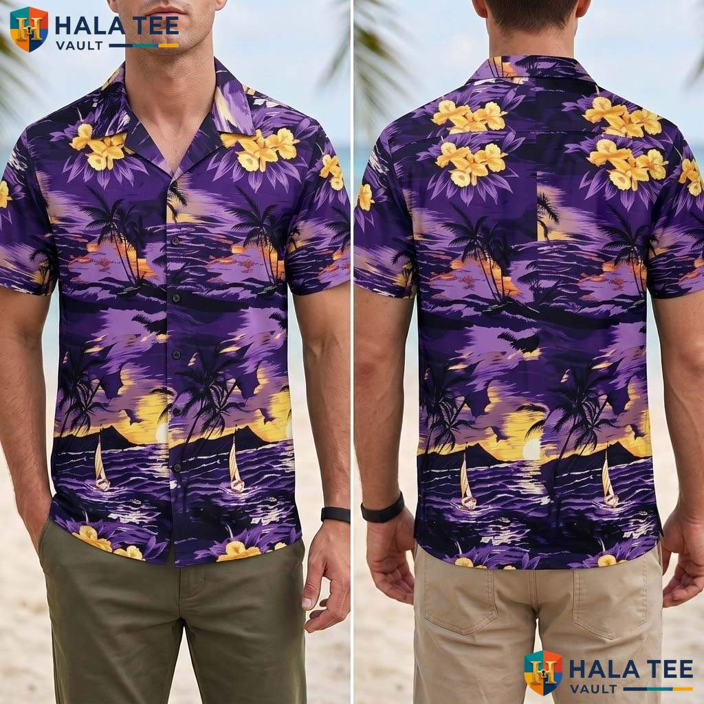 Purple Palm Tree Tropical Shirt Mens Tropical Casual Summer Beachwear