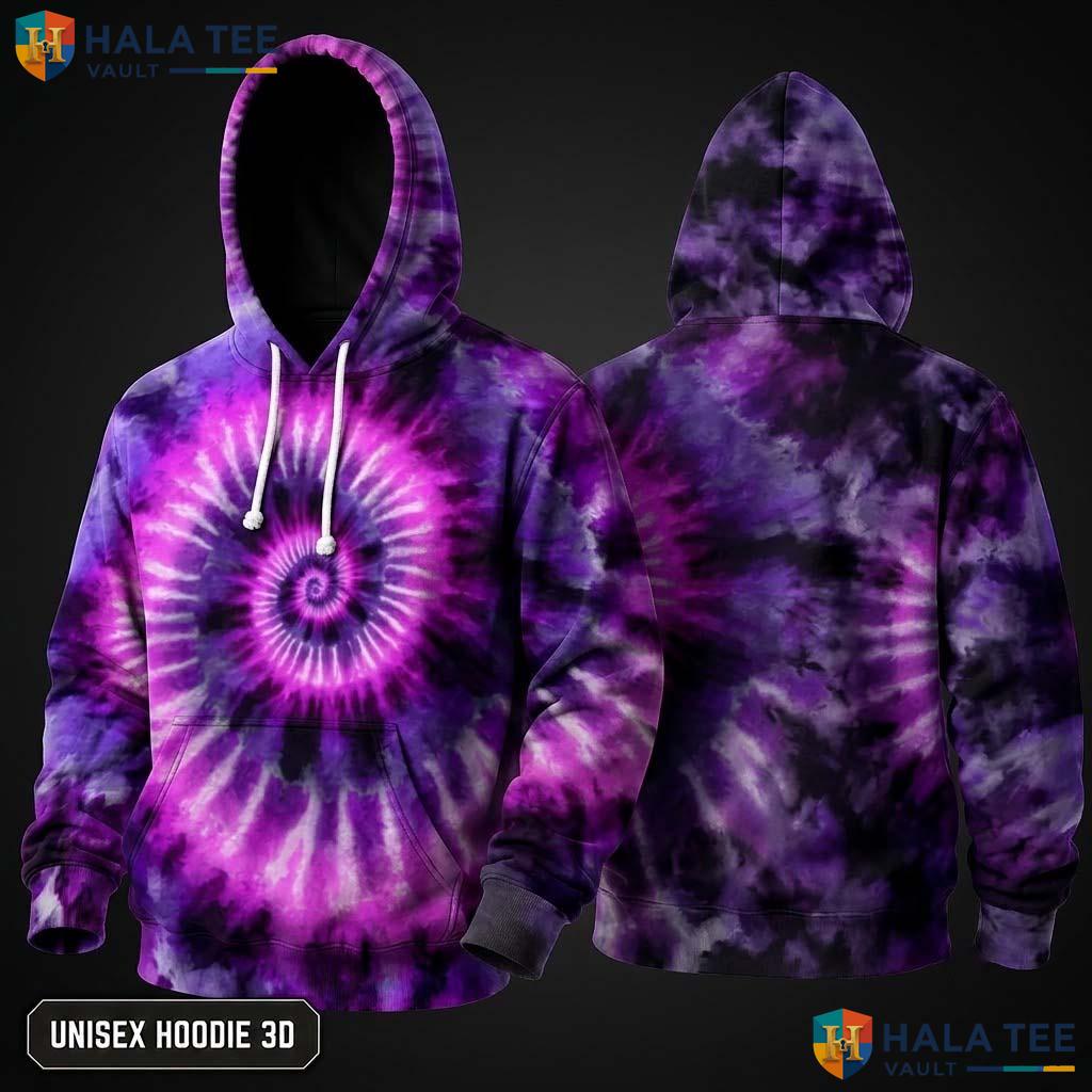 Purple Pink Tie Dye Hoodie Mens Unisex Rainbow Graphic Art Pullover
