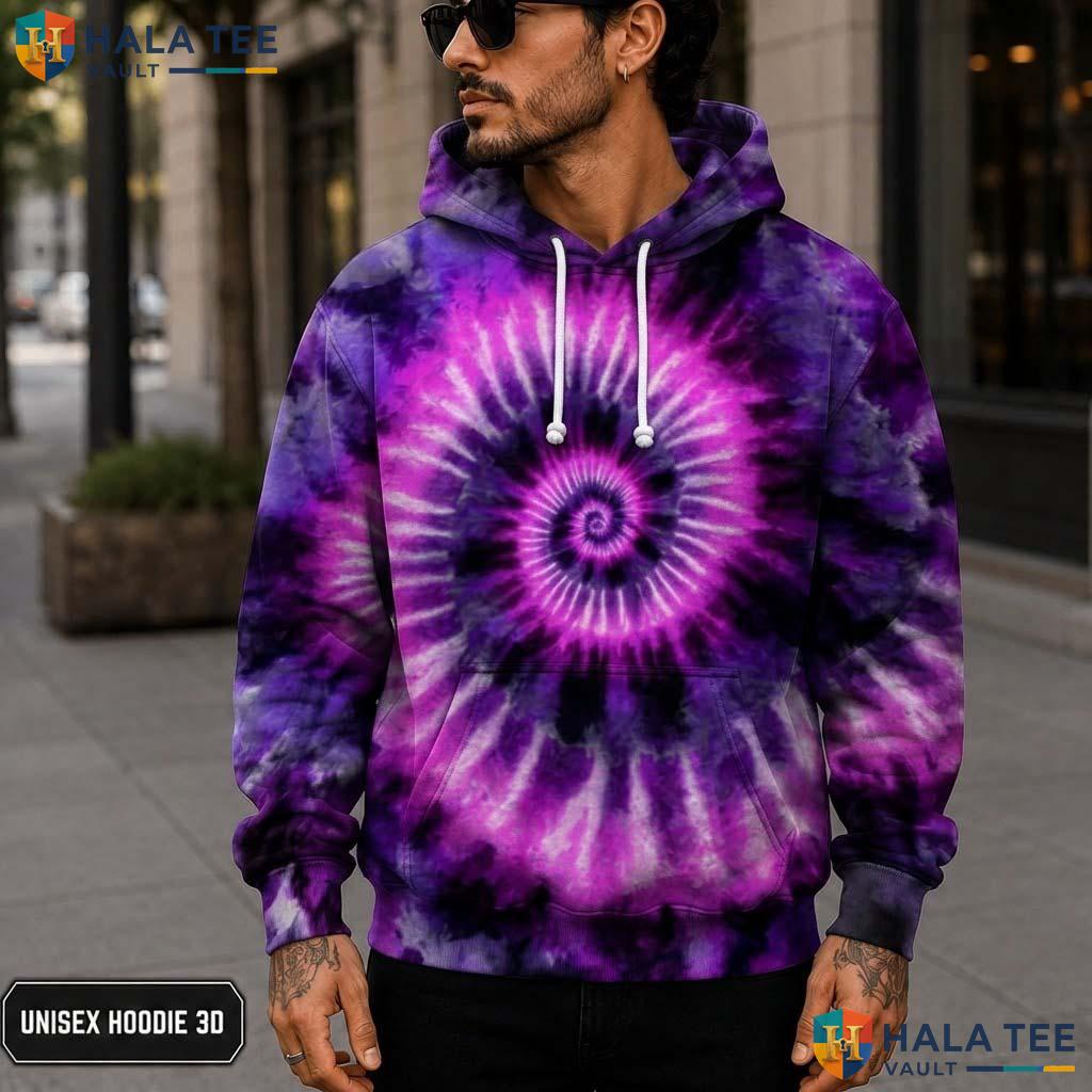 Purple Pink Tie Dye Hoodie Mens Unisex Rainbow Graphic Art Pullover 3D Printed Hoodie
