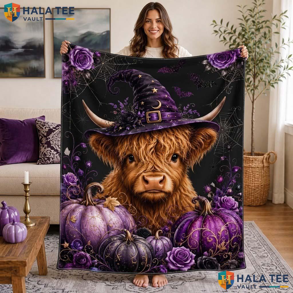 Purple Rose Cow Halloween Blanket Custom Name Playful Pumpkin Throw