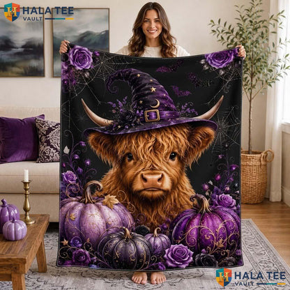 Purple Rose Cow Halloween Blanket Custom Name Playful Pumpkin Throw