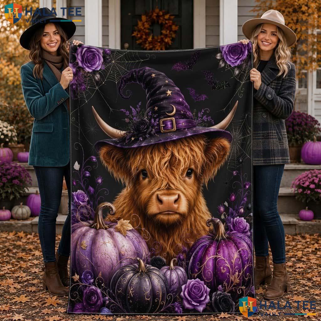 Purple Rose Cow Halloween Blanket Custom Name Playful Pumpkin Throw