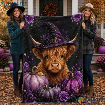 Purple Rose Cow Halloween Blanket Custom Name Playful Pumpkin Throw