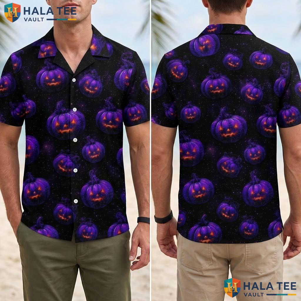 Quirky Artwork Halloween Hawaiian Shirt Spooky Tropical Vacation Top Adult