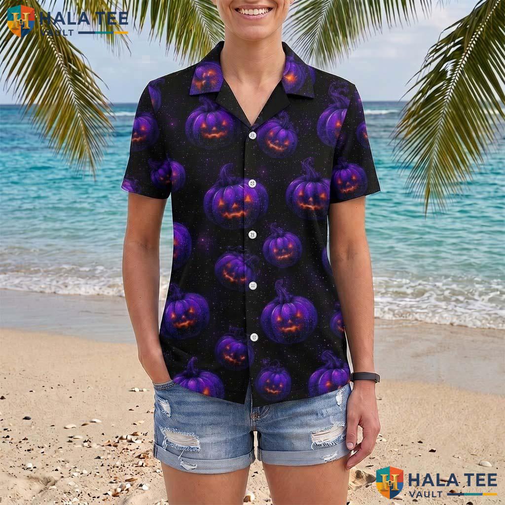 Quirky Artwork Halloween Hawaiian Shirt Spooky Tropical Vacation Top Adult