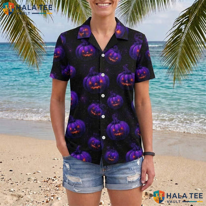 Quirky Artwork Halloween Hawaiian Shirt Spooky Tropical Vacation Top Adult