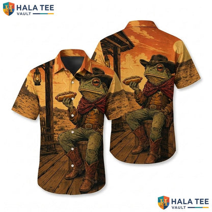 Quirky Lizard Cowboy Hawaiian Shirt Funny Graphic Print Casual Summer Wear