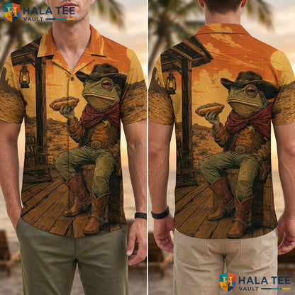 Quirky Lizard Cowboy Hawaiian Shirt Funny Graphic Print Casual Summer Wear Adult