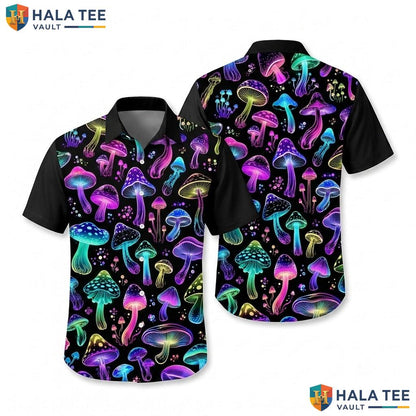 Quirky Mushroom Graphic Hawaiian Shirt Colorful Psychedelic Beach Apparel