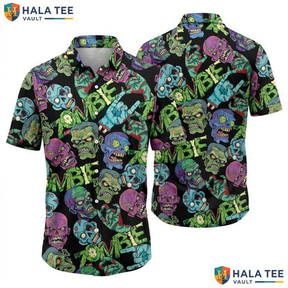 Quirky Zombie Cartoon Hawaiian Shirt Vibrant Short Sleeve Button Up For Men