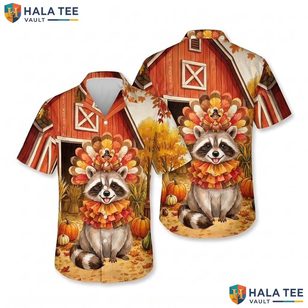Raccoon Costume Thanksgiving Hawaiian Shirt Animal In Turkey Apparel