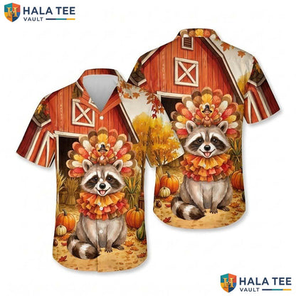 Raccoon Costume Thanksgiving Hawaiian Shirt Animal In Turkey Apparel