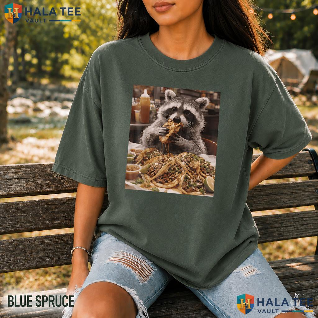 Raccoon Eating Taco Garment-Dyed T-Shirt Funny Foodie Trash Panda Apparel