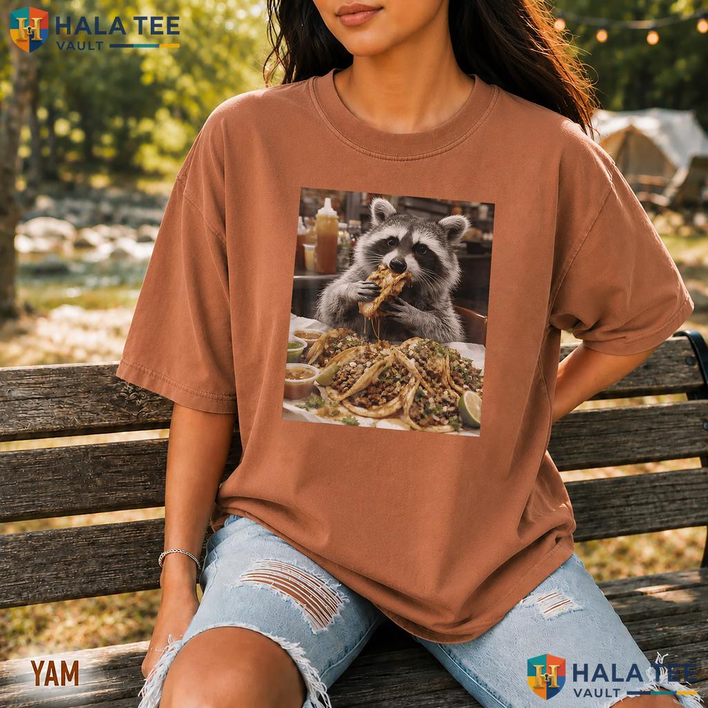 Raccoon Eating Taco Retro Style T-Shirt Funny Foodie Trash Panda Apparel
