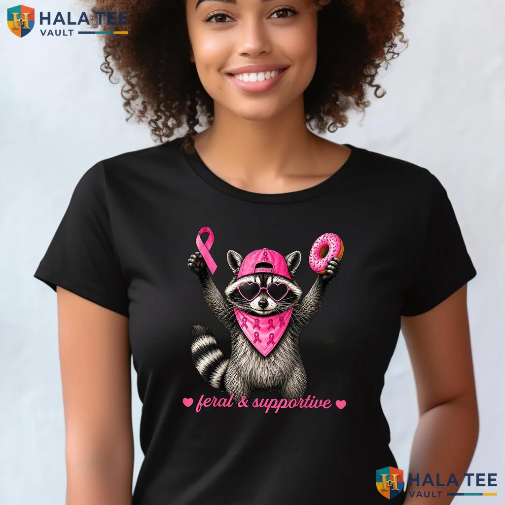 Raccoon Pink Ribbon Cancer Tee Feral Supportive Breast Boys Top
