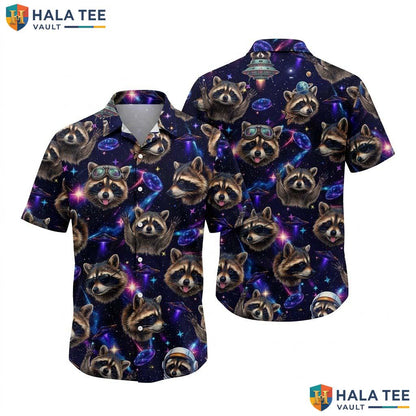 Raccoon Space Farm Life Hawaiian Shirt Mens Aloha Button Down Vacation