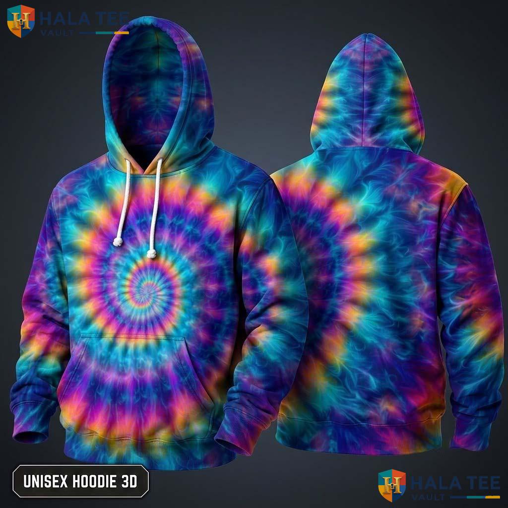 Rainbow Purple Blue Tie Dye Mens Unisex Graphic Art Pullover Hoodie
