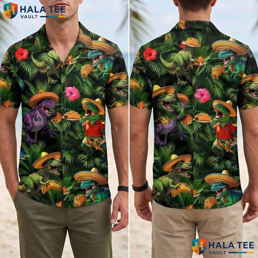 Rainforest Dinosaur Tropical Shirt Mens Novelty Tropical Vacation Outfit