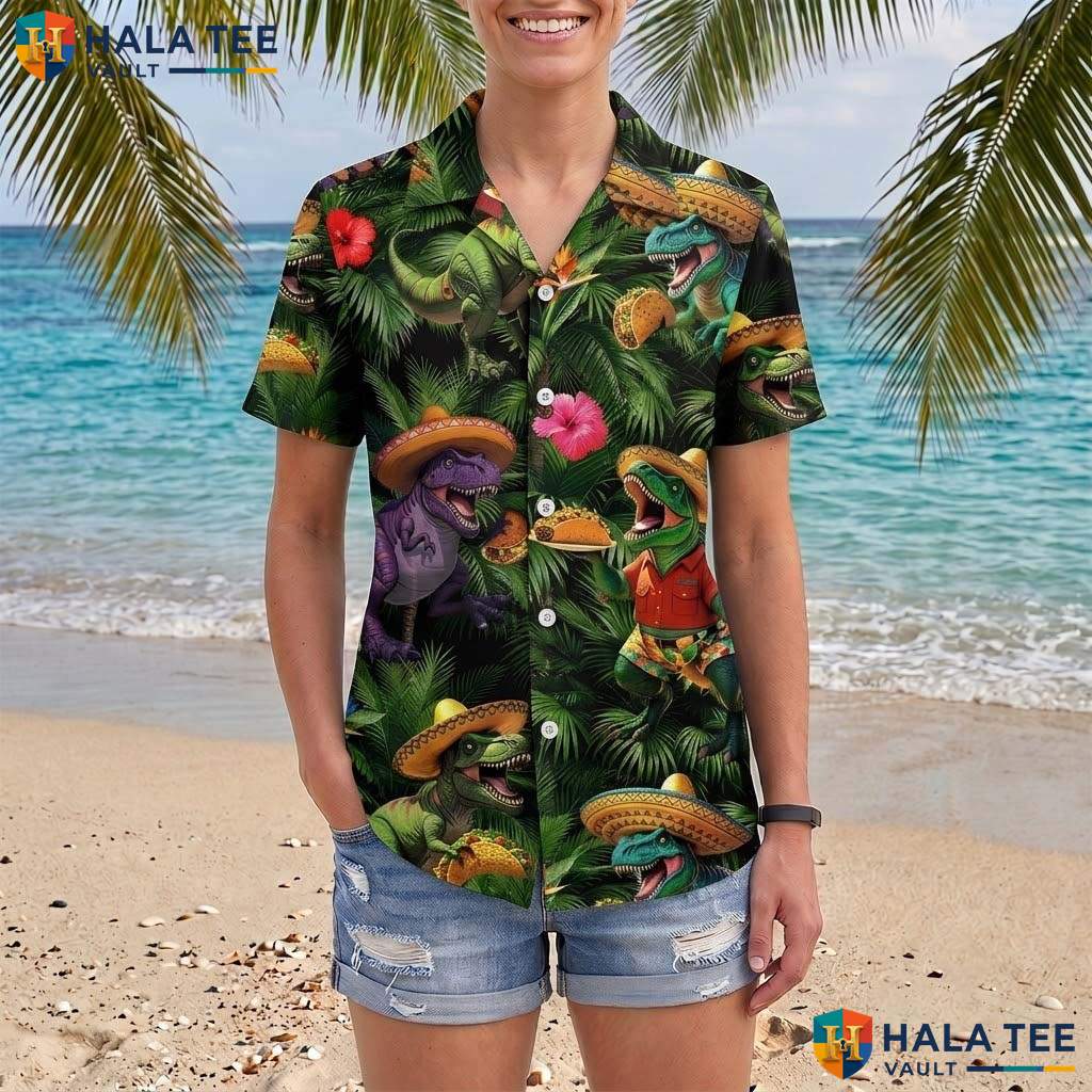 Rainforest Dinosaur Aloha Shirt Mens Novelty Tropical Vacation Outfit