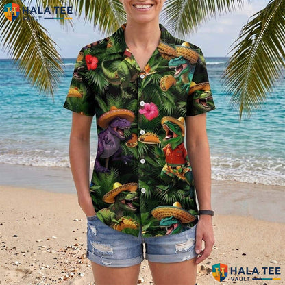Rainforest Dinosaur Aloha Shirt Mens Novelty Tropical Vacation Outfit