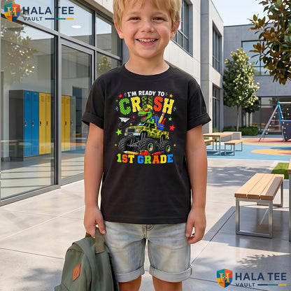 Ready To Crush 1st Grade Shirt First Day Of School Boys Graphic Top Adult