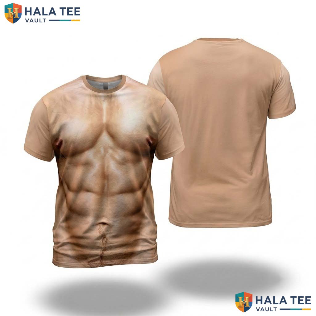 Realistic Fake Muscle 3D T-Shirt Mens Funny Abdominal Halloween Cosplay Top