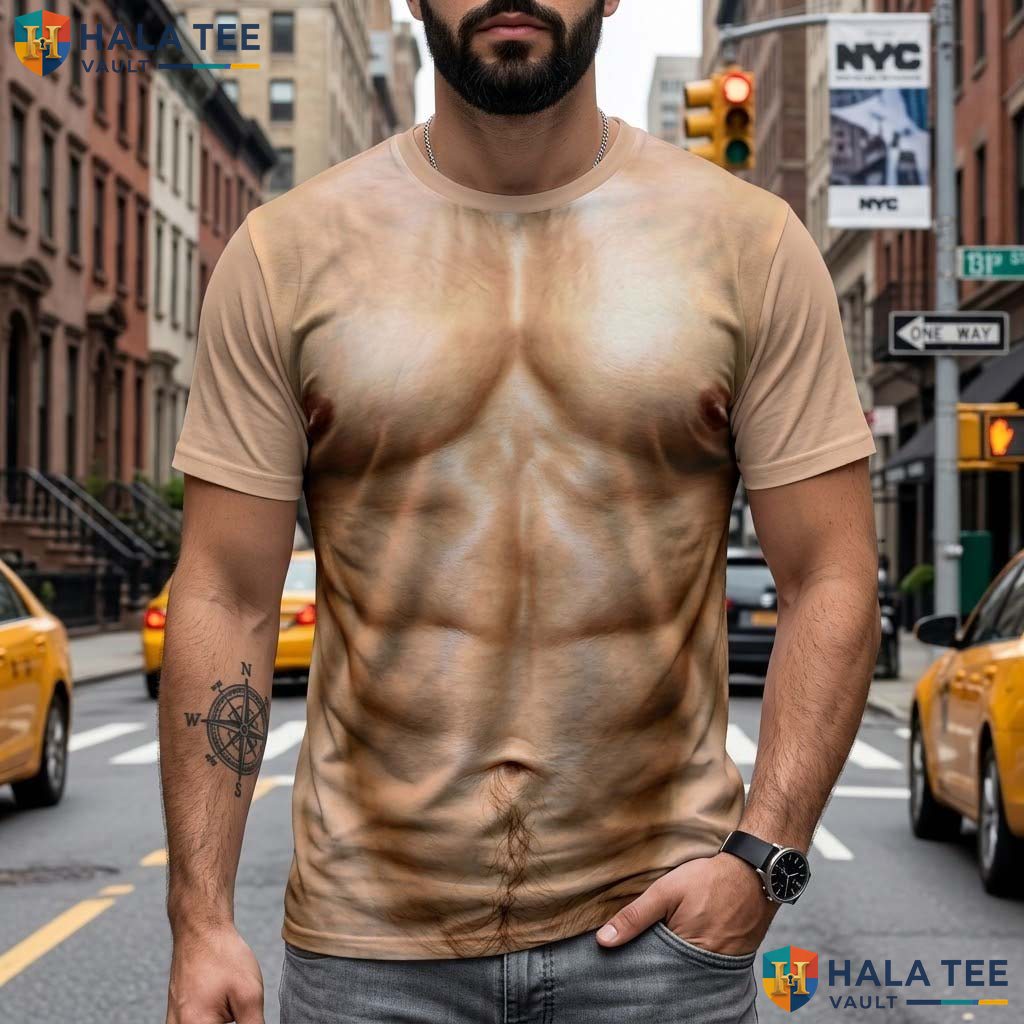 Realistic Fake Muscle 3D Printed T-Shirt Mens Funny Abdominal Halloween Cosplay Top