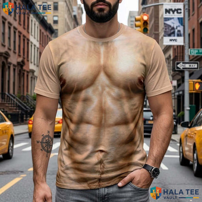 Realistic Fake Muscle 3D Printed T-Shirt Mens Funny Abdominal Halloween Cosplay Top