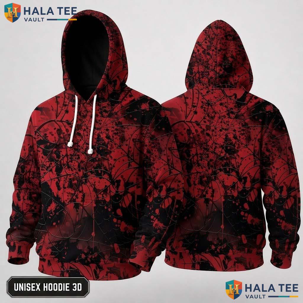 Red Black Spider Web 3D Hoodie Chaotic Chic Graphic Halloween Costume