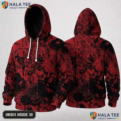 Red Black Spider Web 3D Hoodie Chaotic Chic Graphic Halloween Costume