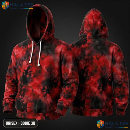 Red Black Tie Dye Hoodie Mens Unisex Rainbow Graphic Art Pullover Top