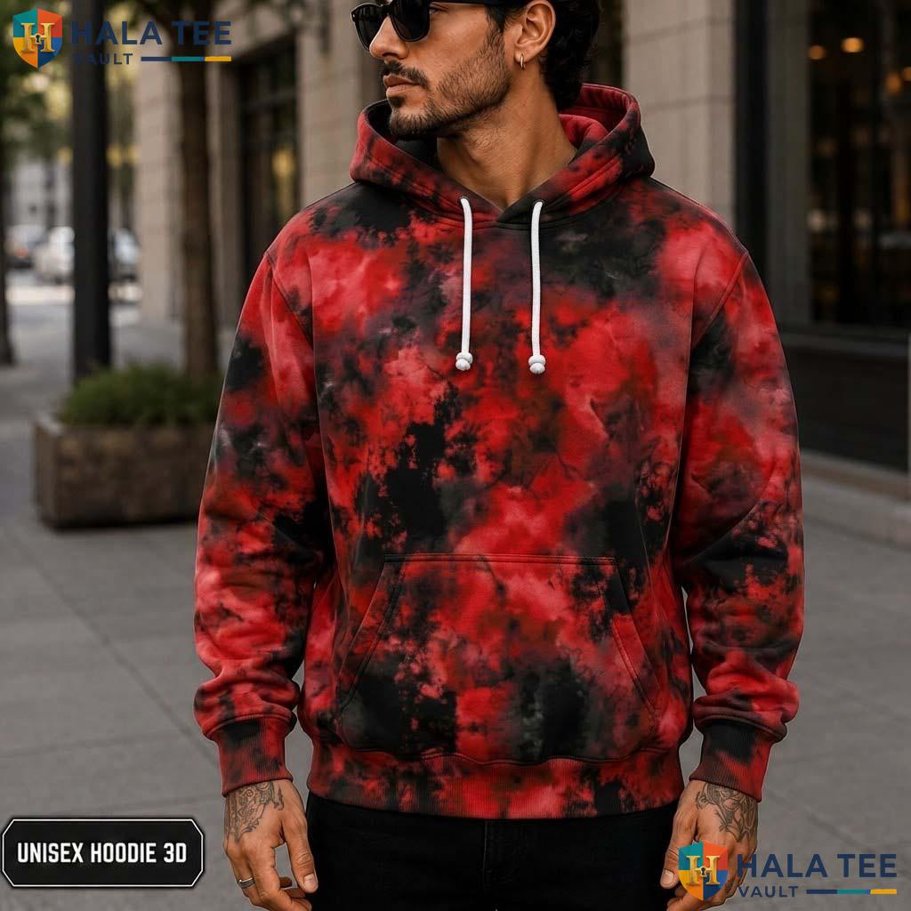 Red Black Tie Dye Hoodie Mens Unisex Rainbow Graphic Art Pullover Top 3D Printed Hoodie