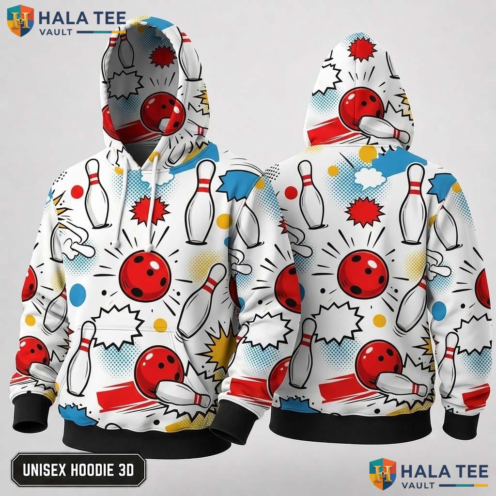 Red Bowling Balls Thanksgiving 3D Hoodie Vibrant Fun Pins Graphic Top