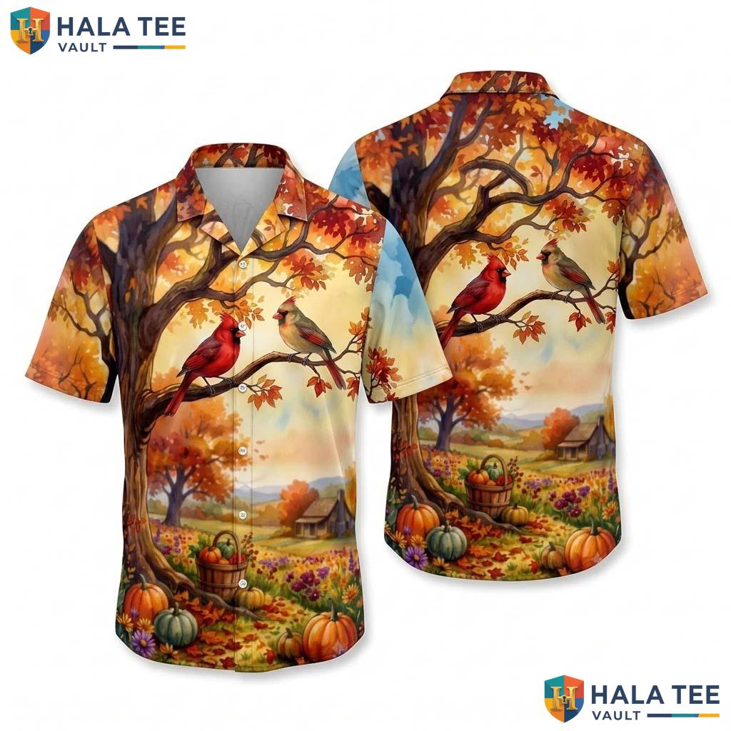 Red Cardinal Costume Thanksgiving Hawaiian Shirt Animal Turkey Scene