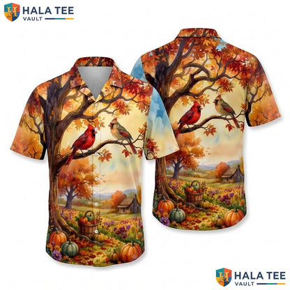 Red Cardinal Costume Thanksgiving Hawaiian Shirt Animal Turkey Scene
