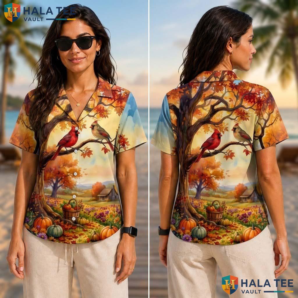 Red Cardinal Costume Thanksgiving Tropical Shirt Animal Turkey Scene