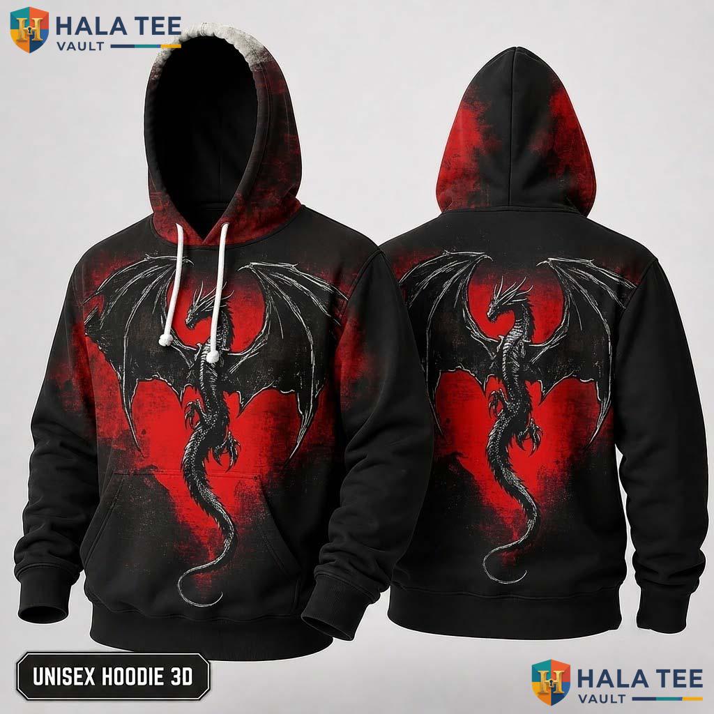 Red Cool Dragon Skull Hoodie Men Women 3D Graphic Novelty Pullover Top