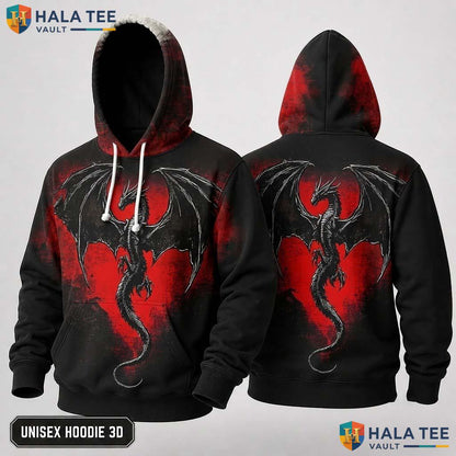 Red Cool Dragon Skull Hoodie Men Women 3D Graphic Novelty Pullover Top