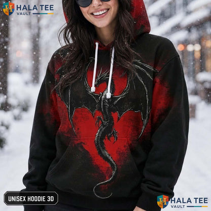 Red Cool Dragon Skull Hoodie Men Women 3D Graphic Novelty Pullover Top AOP Hoodie