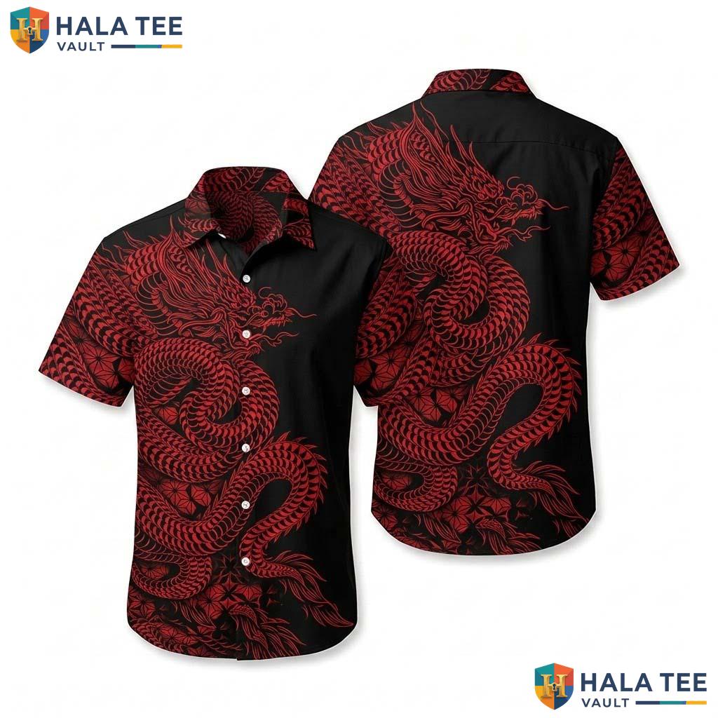 Red Dragon Funny Hawaiian Shirt Mens Crazy Graphic Vacation Apparel