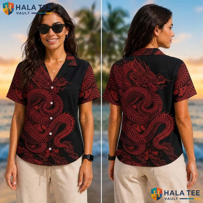Red Dragon Funny Tropical Shirt Mens Crazy Graphic Vacation Apparel