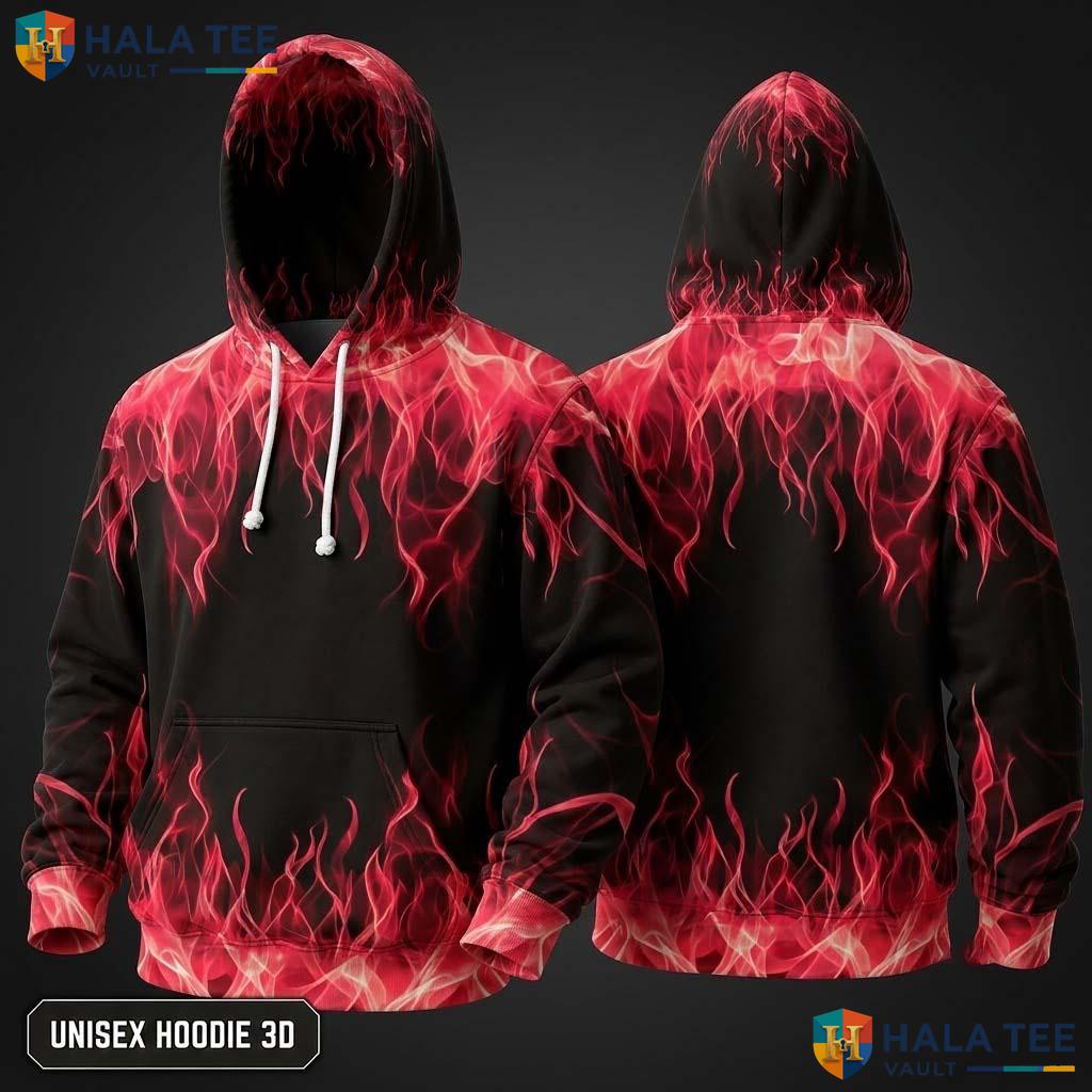 Red Flame Skull 3D Hoodie Men Women Graphic Novelty Pullover Apparel