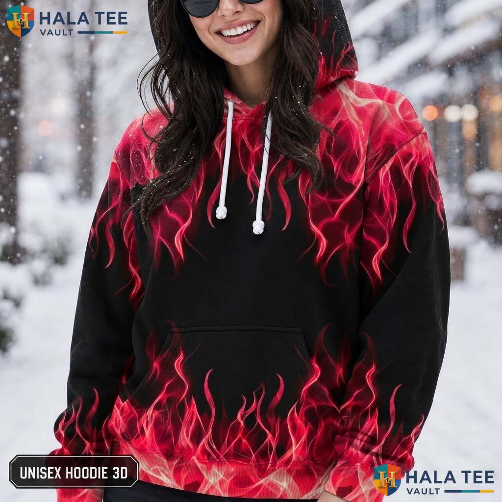 Red Flame Skull AOP Hoodie Men Women Graphic Novelty Pullover Apparel