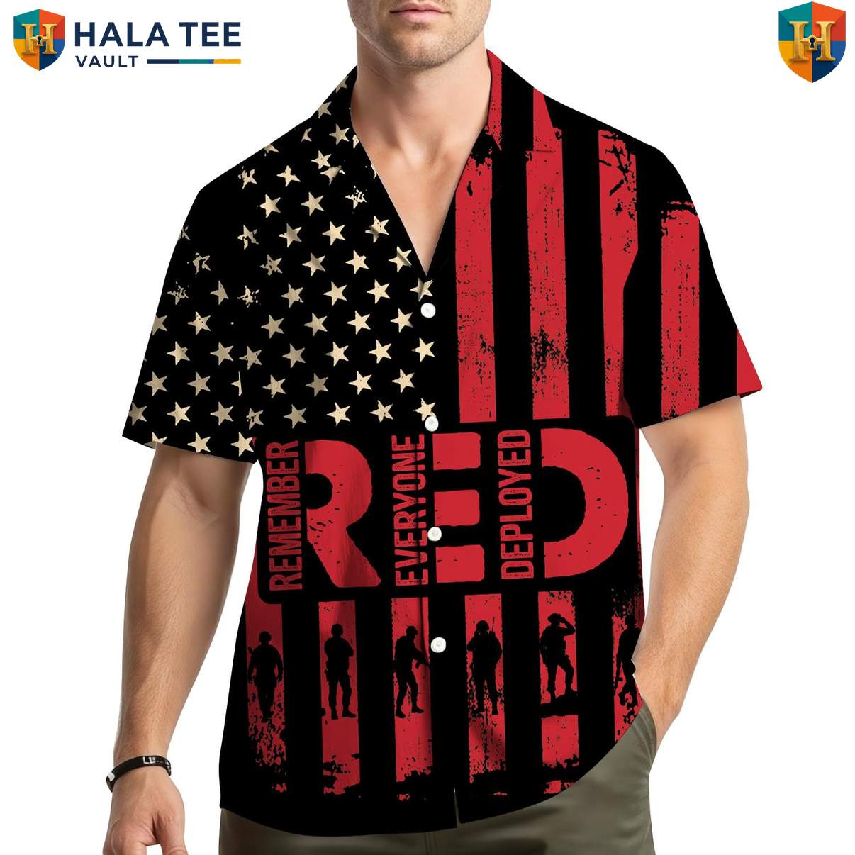 Red Friday Veteran Aloha Shirt Mens Military Support Remember Deployed Gear