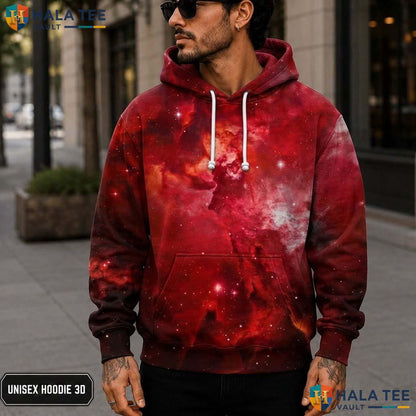 Red Galaxy Realistic Hoodie Men Women 3D Graphic Novelty Pullover Top 3D Printed Hoodie