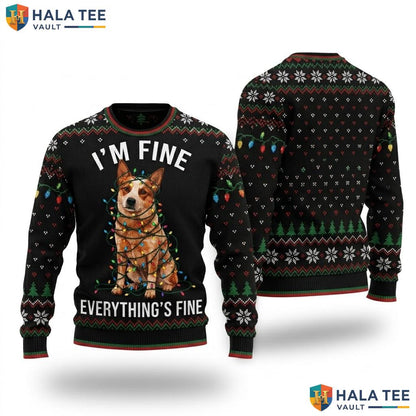Red Heeler Im Fine Christmas Sweater Funny Dog Lover Xmas Holiday