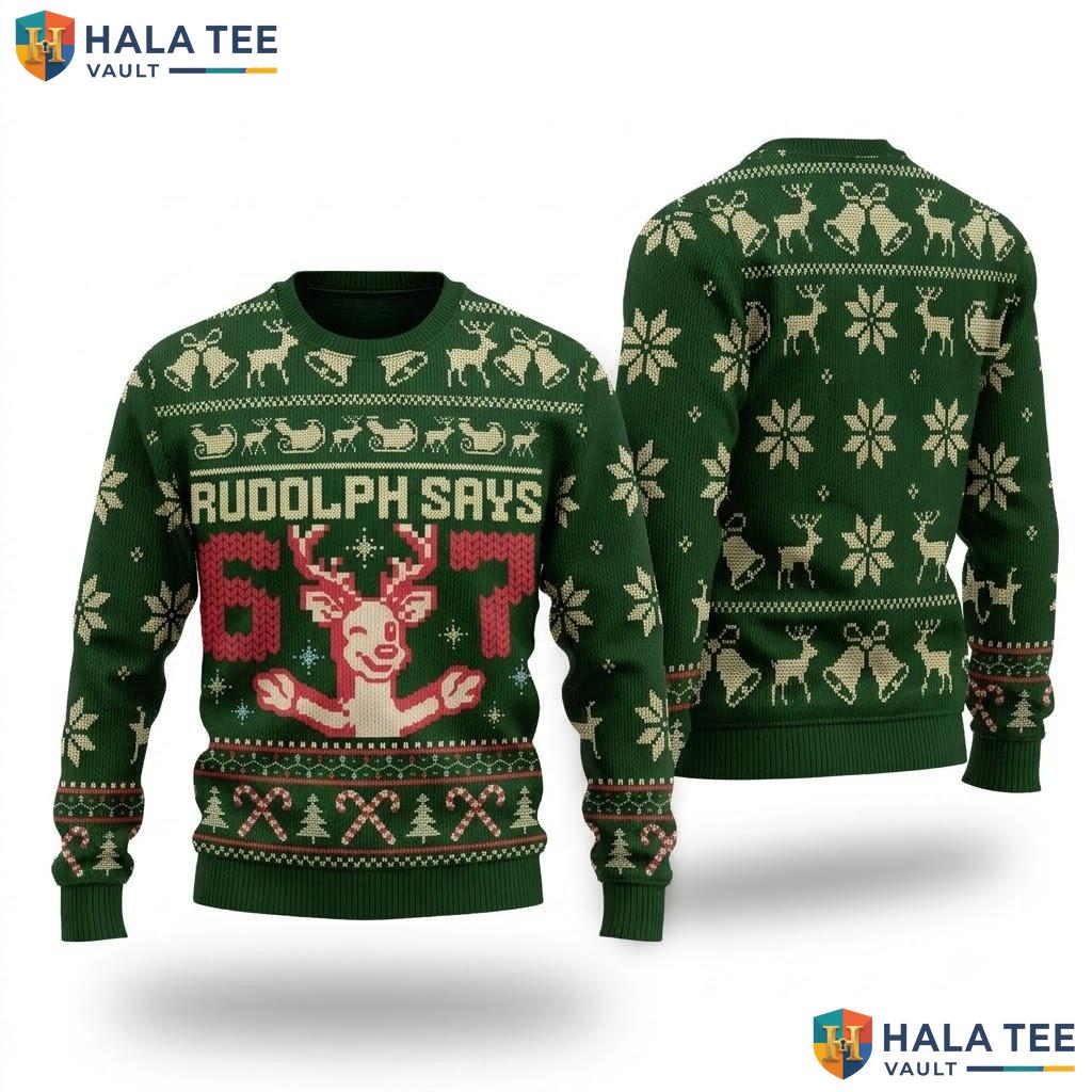 Red Nose Reindeer Says Ugly Sweater Funny 67 Christmas Graphic Mens Top
